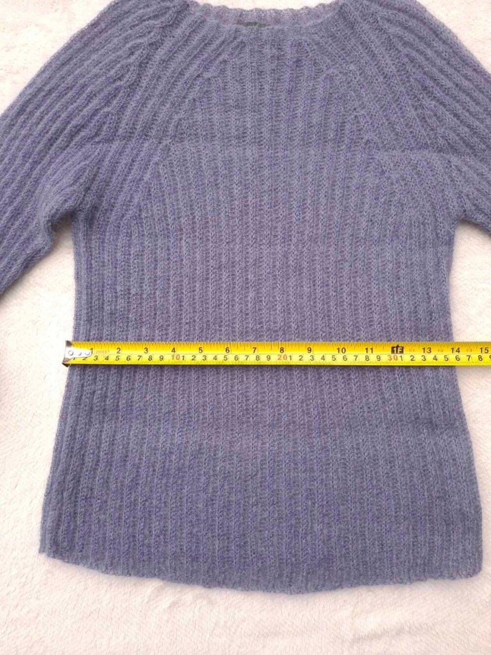 Banana Republic Mohair Wool Blend Lilac Grey Fuzzy Ribbed Cozy Sweater Size S - Picture 7 of 9